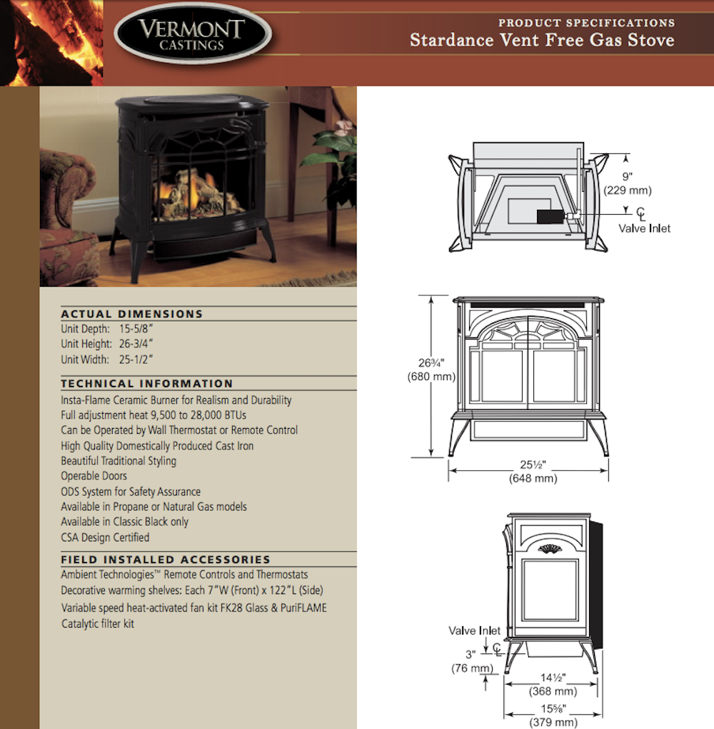Vermont Castings Stardance Vent Free Gas Stove Classic Black Cast Iron